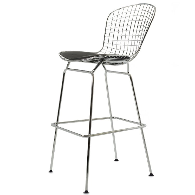 Harry Bertoia style, Tamborete Bertoia Barstool preto preto de couro