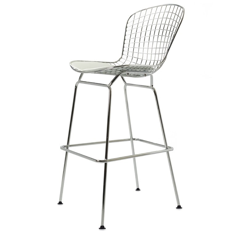 Harry Bertoia style, Tamborete Bertoia Barstool branco couro branco