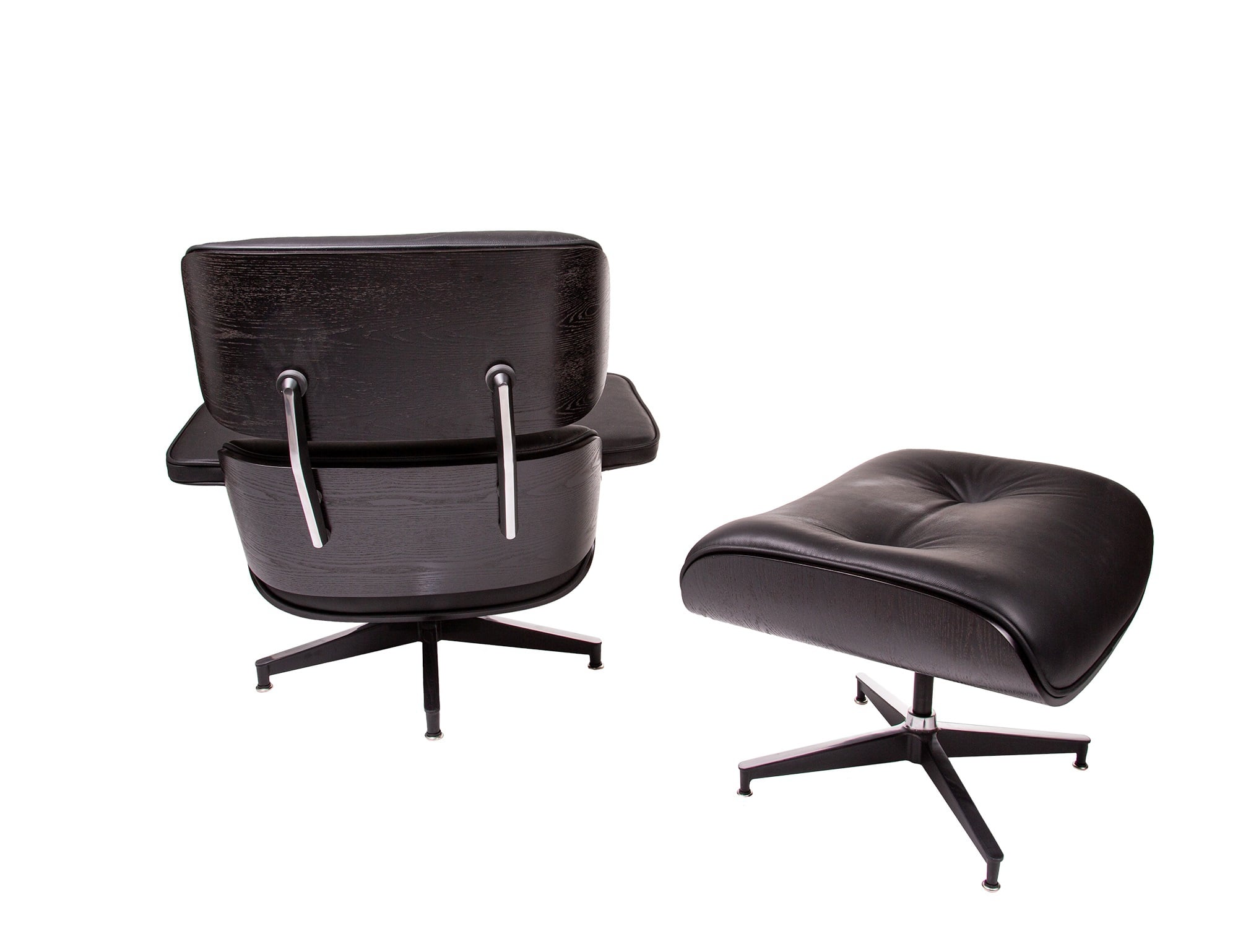 Charles Eames style, Espreguiçadeira com Hocker EA670 preto preto Base preta