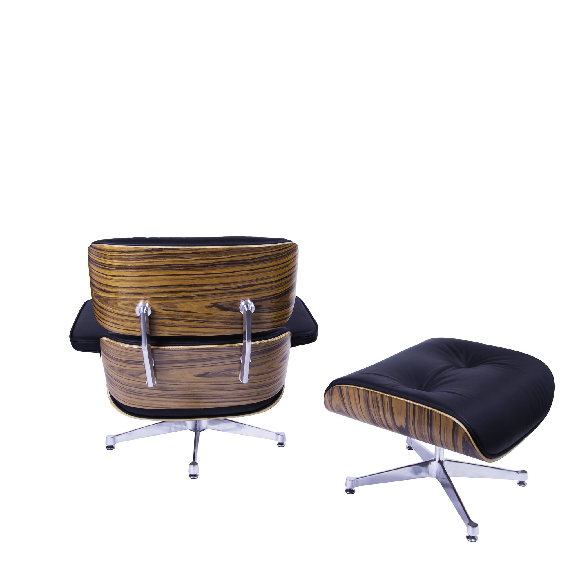 Charles Eames style, Espreguiçadeira com Hocker EA670 preto Palysander base de polido