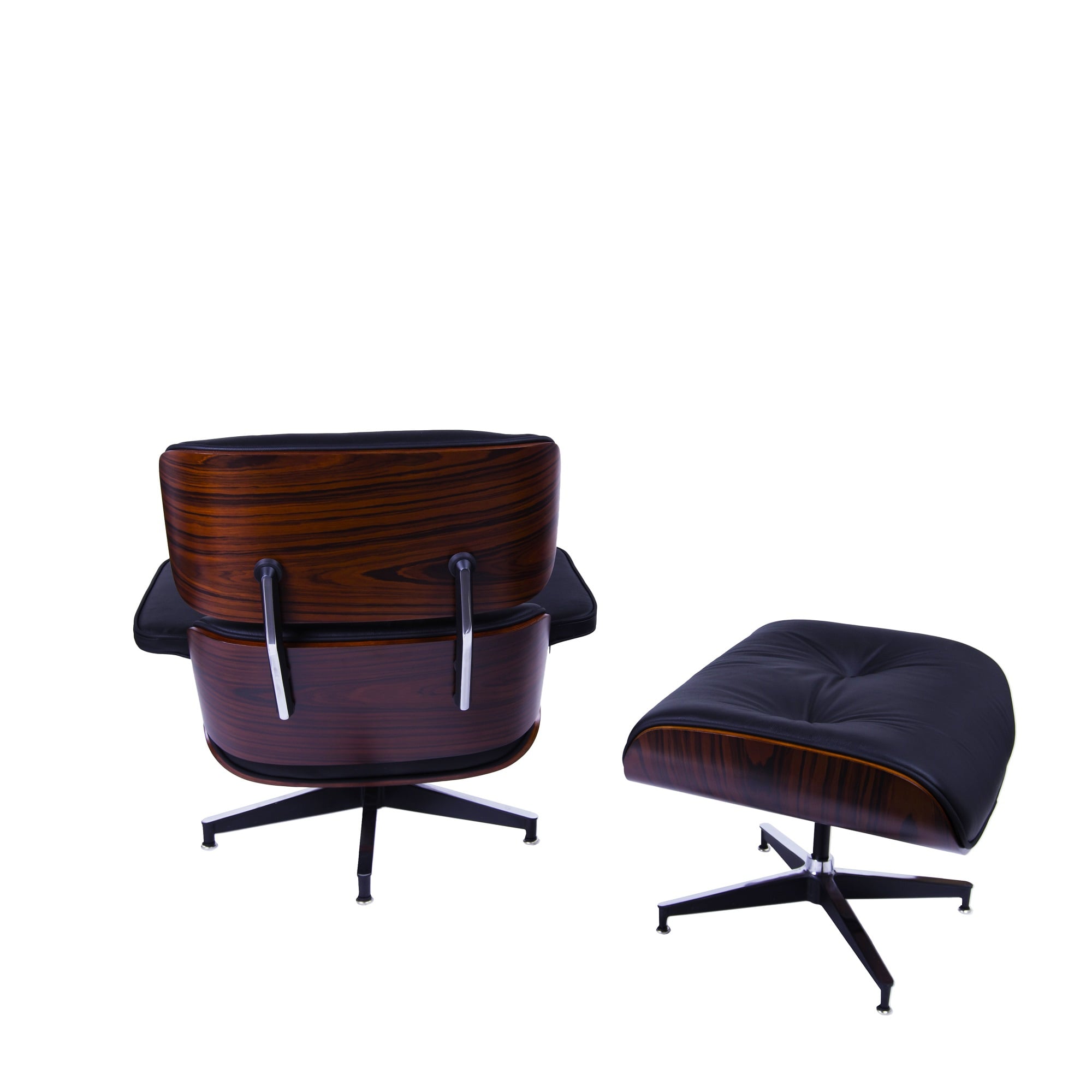 Charles Eames style, Espreguiçadeira com Hocker EA670 XL preto Madeira de rosas Base preta