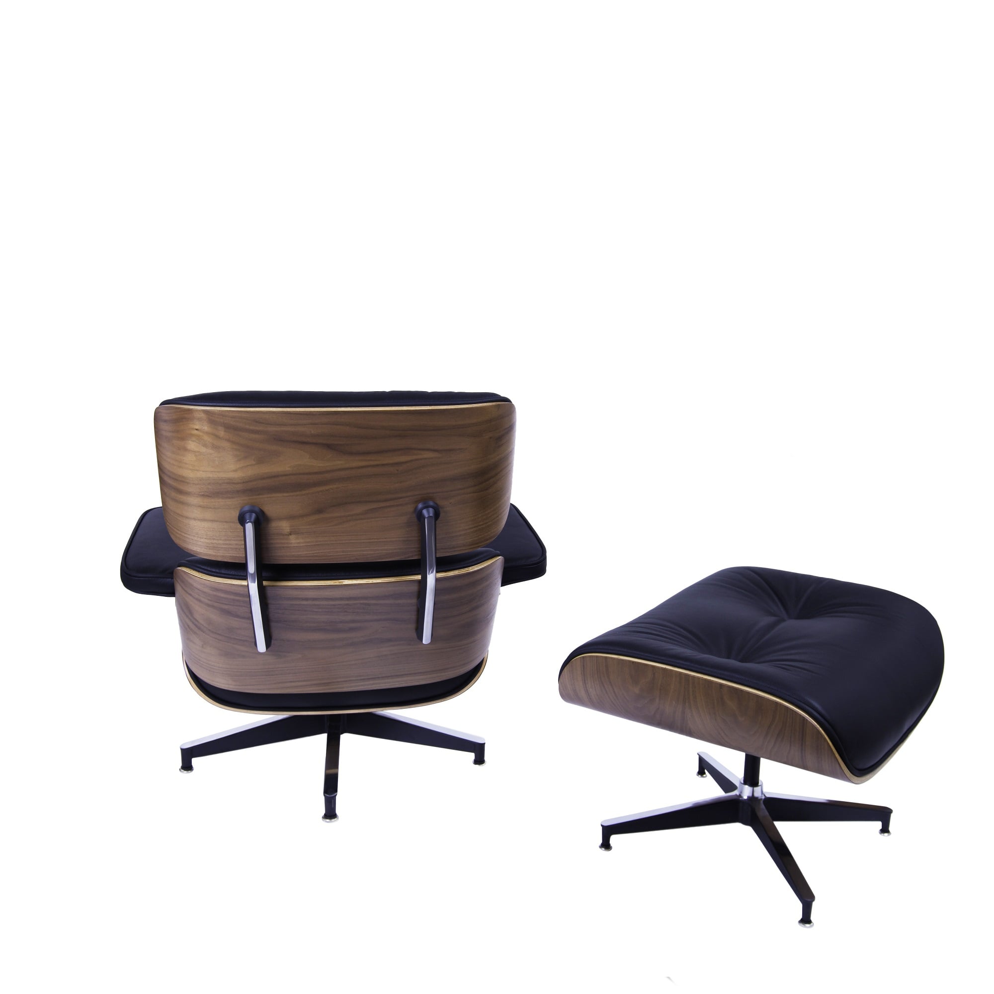 Charles Eames style, Espreguiçadeira com Hocker EA670 preto Noz Base preta