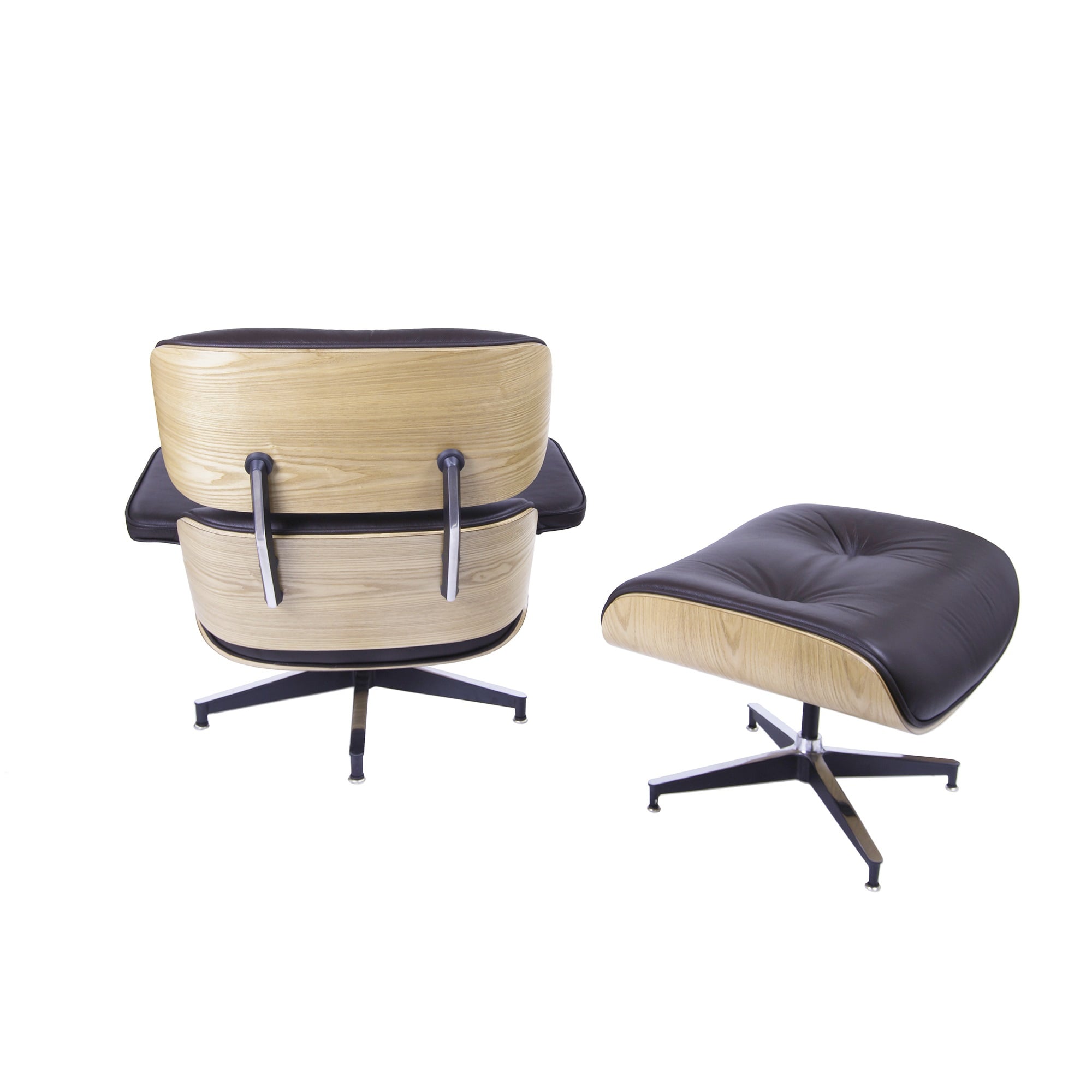 Charles Eames style, Espreguiçadeira com Hocker EA670 XL marrom madeira de freixo Base preta