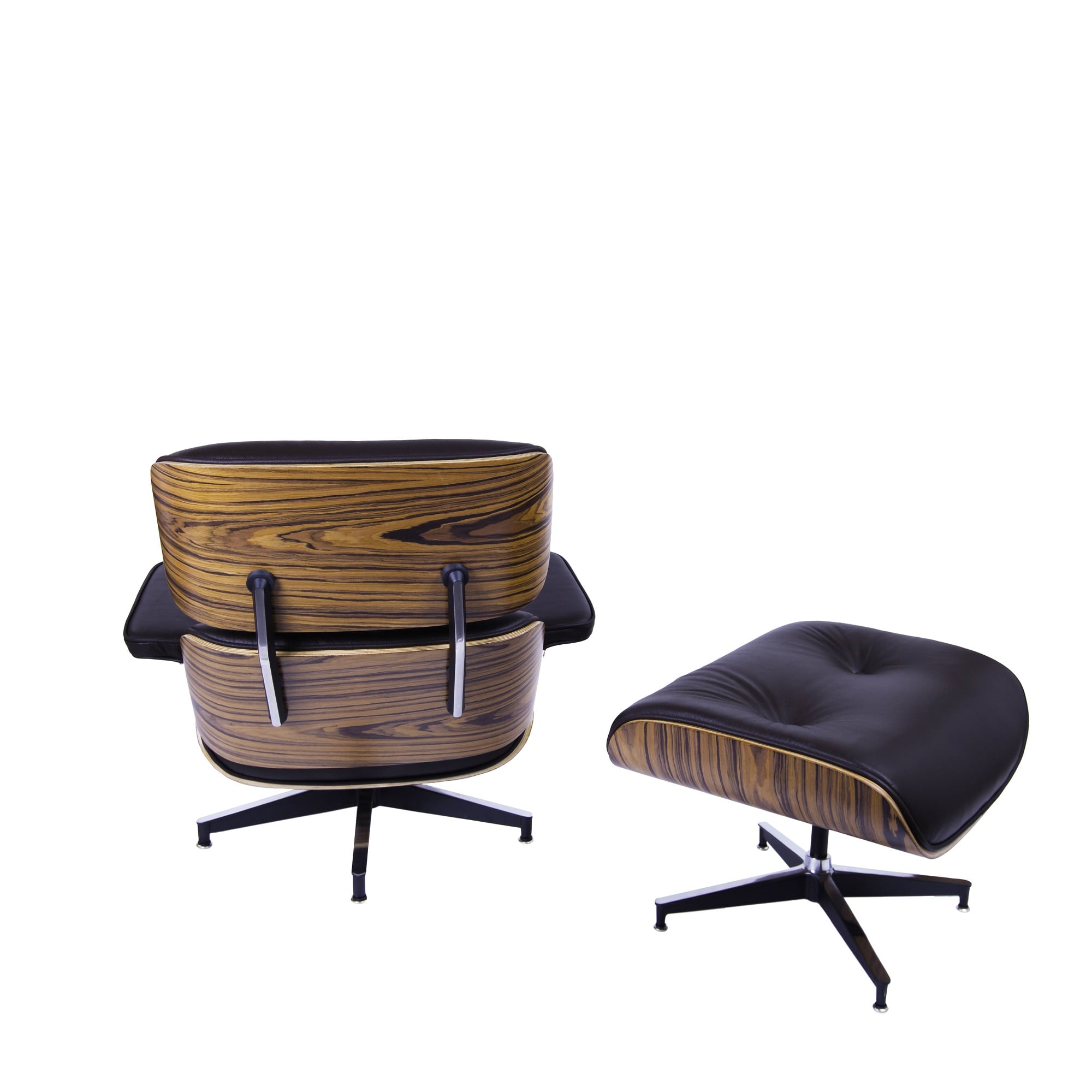 Charles Eames style, Espreguiçadeira com Hocker EA670 marrom Palysander Base preta
