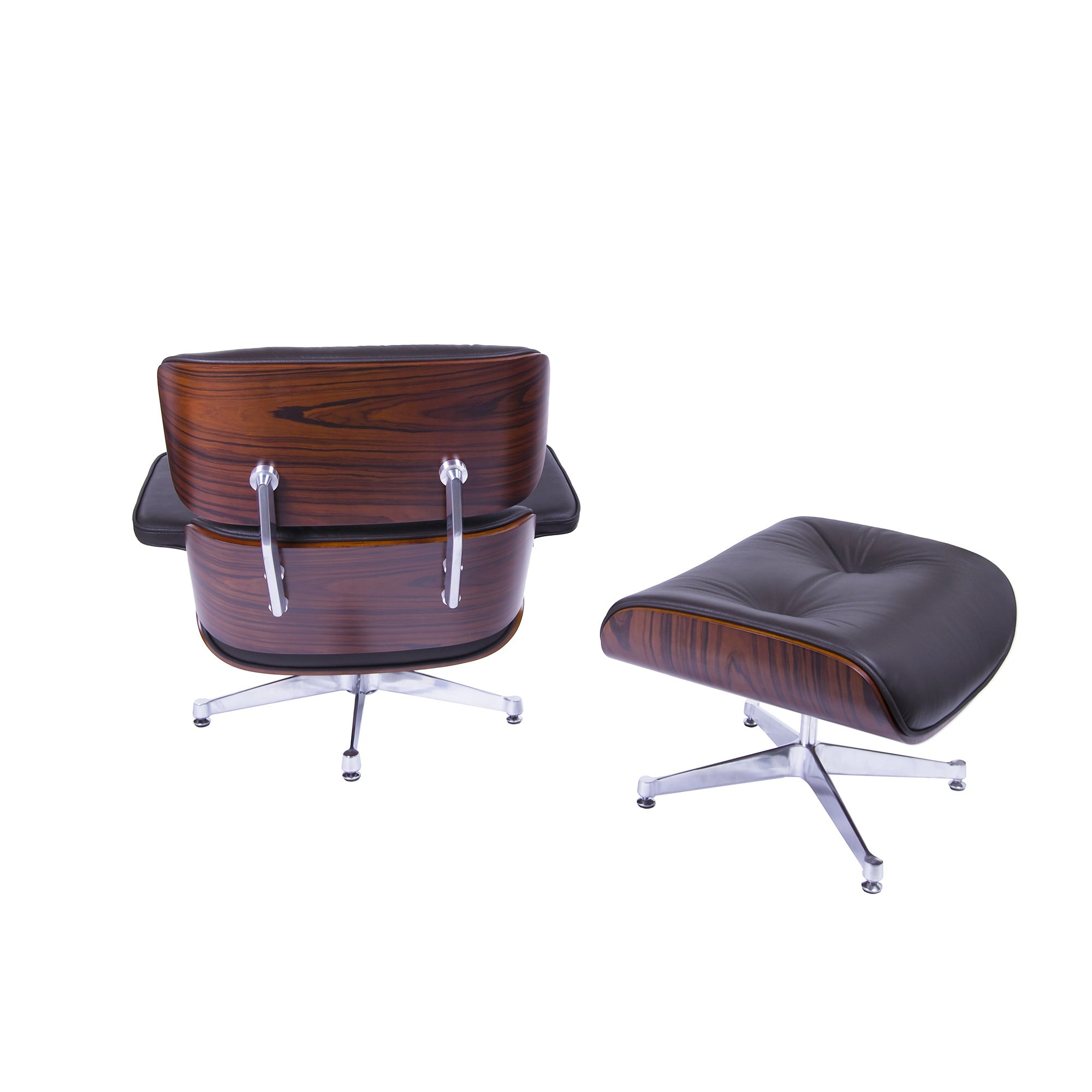 Charles Eames style, Espreguiçadeira com Hocker EA670 marrom Madeira de rosas base de polido