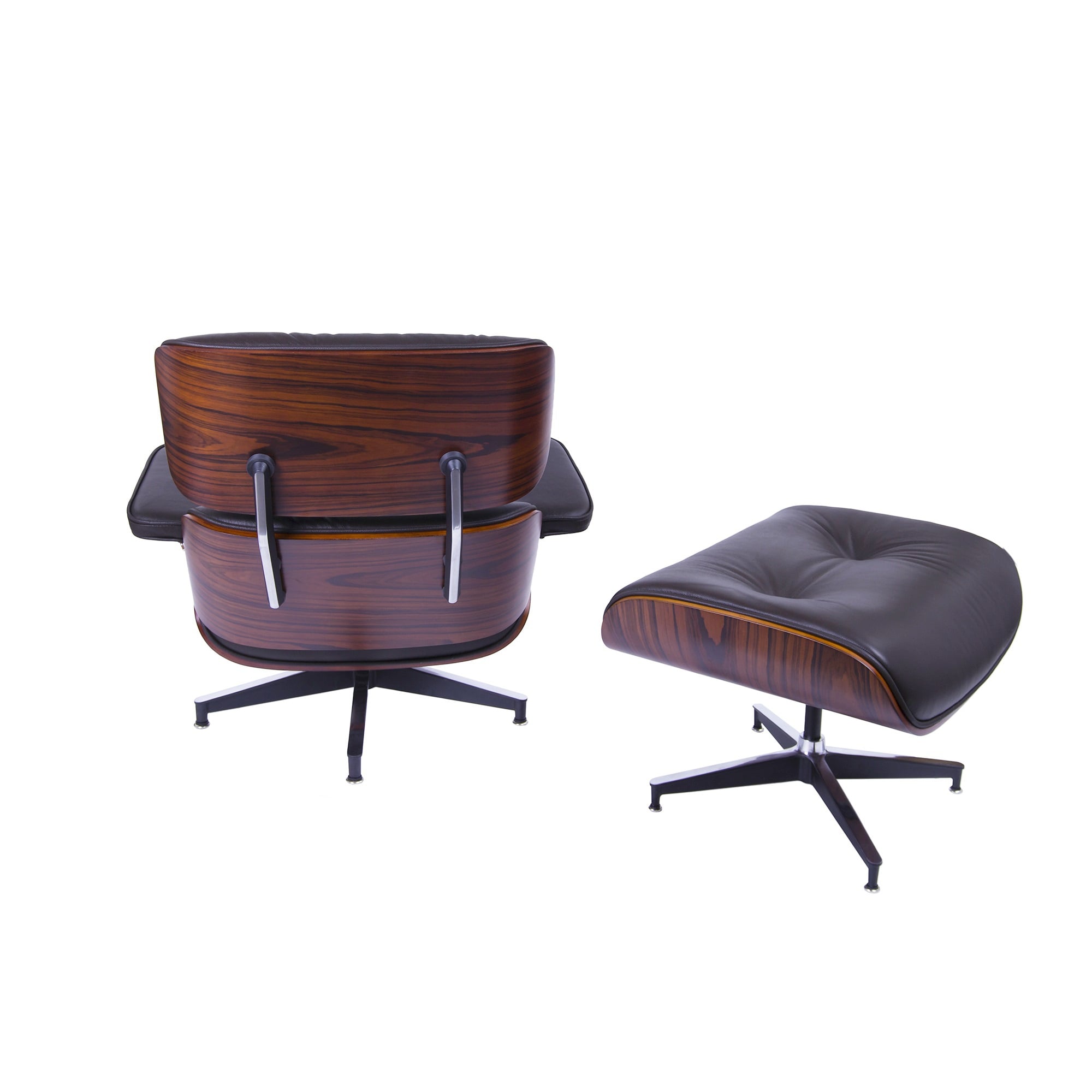 Charles Eames style, Espreguiçadeira com Hocker EA670 marrom Madeira de rosas Base preta