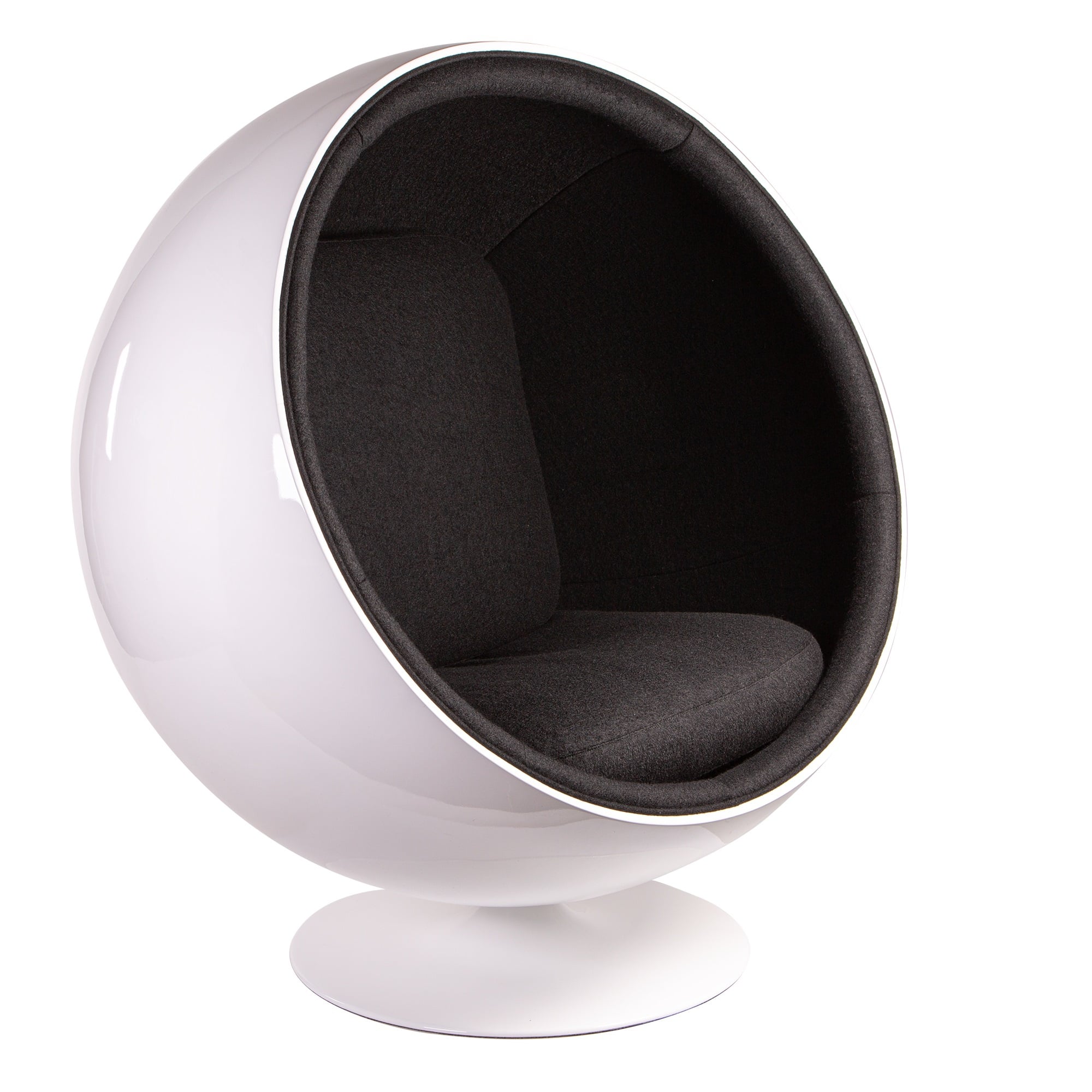 Eero Aarnio style, Espreguiçadeira Ball Chair fibra de vidro branco Lã preta