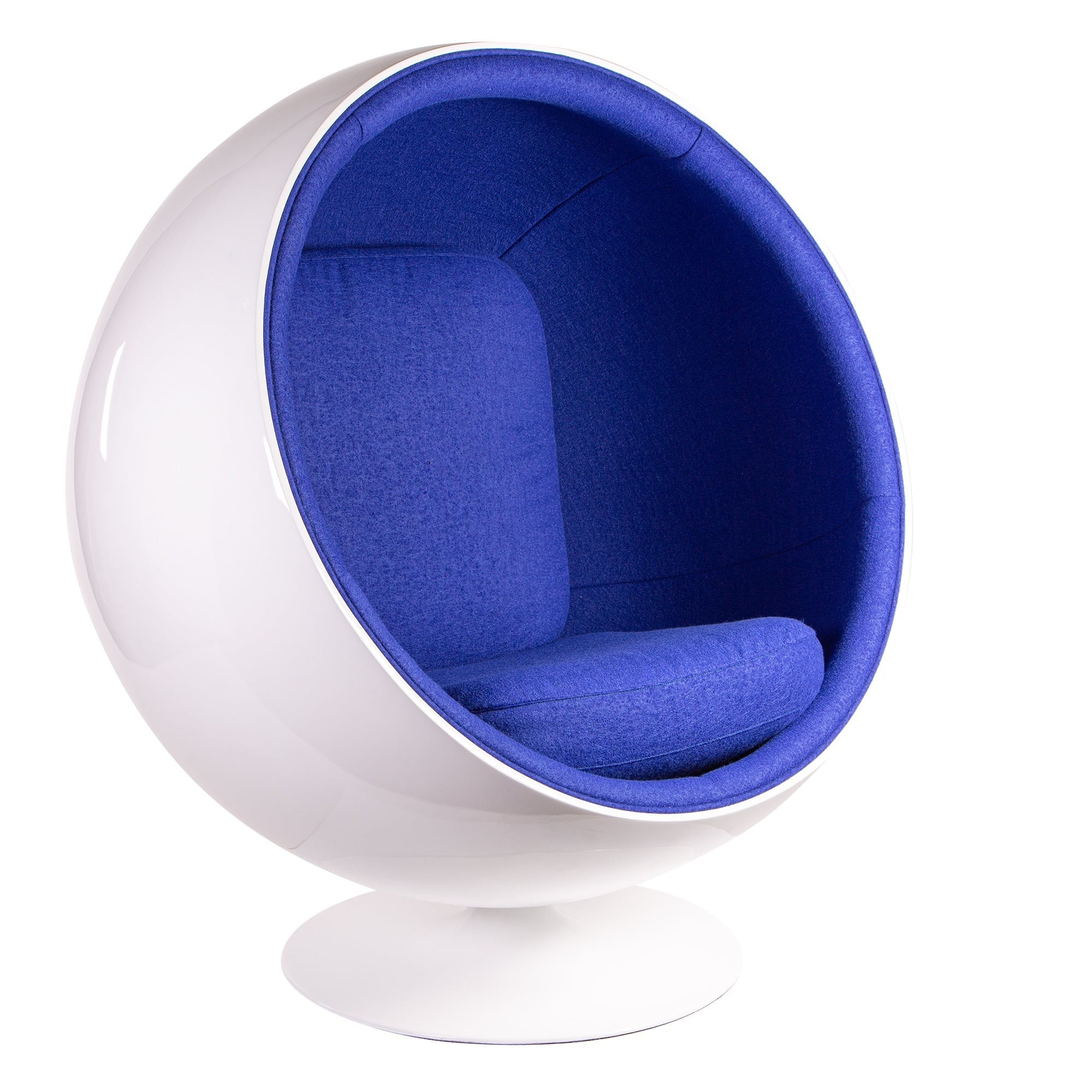 Eero Aarnio style, Espreguiçadeira Ball Chair fibra de vidro branco Lã azul escuro