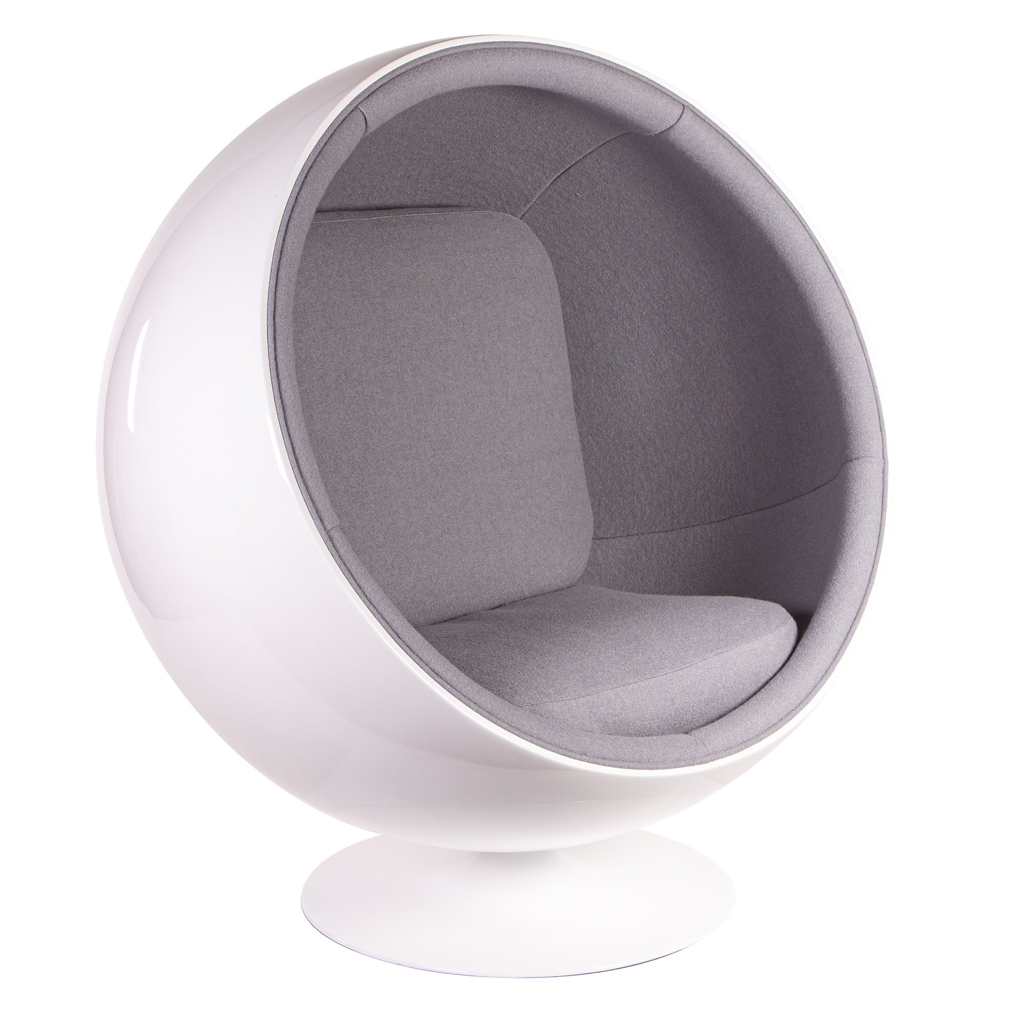 Eero Aarnio style, Espreguiçadeira Ball Chair fibra de vidro branco Lã cinza claro