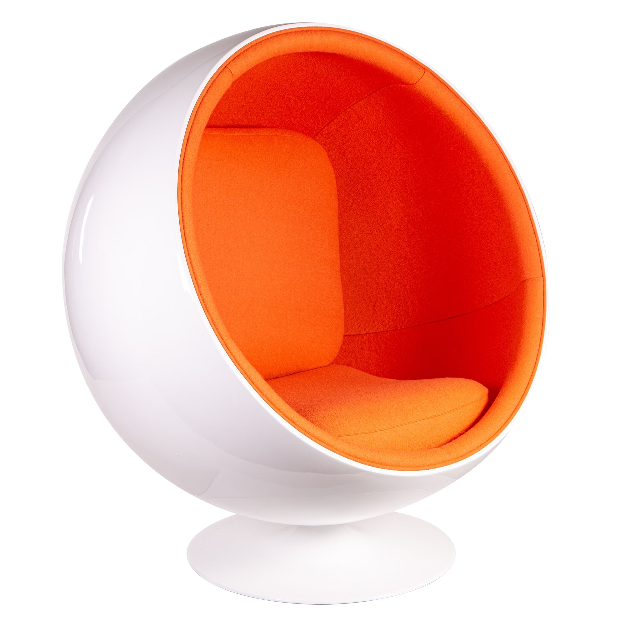 Eero Aarnio style, Espreguiçadeira Ball Chair fibra de vidro branco laranja de lã