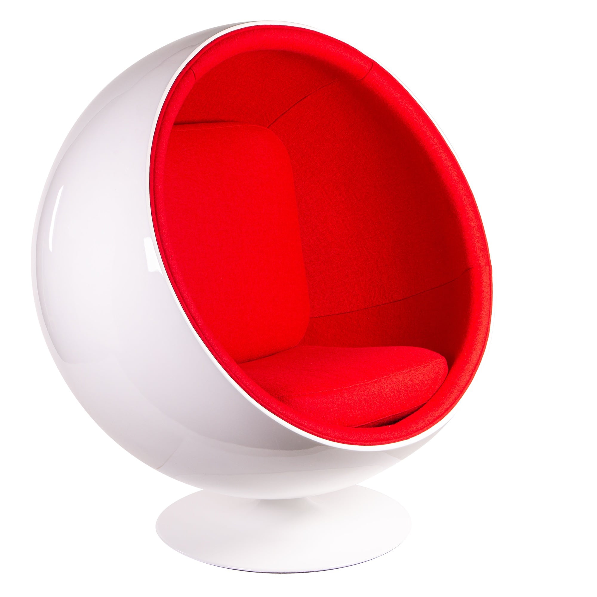 Eero Aarnio style, Espreguiçadeira Ball Chair fibra de vidro branco Vermelho lã