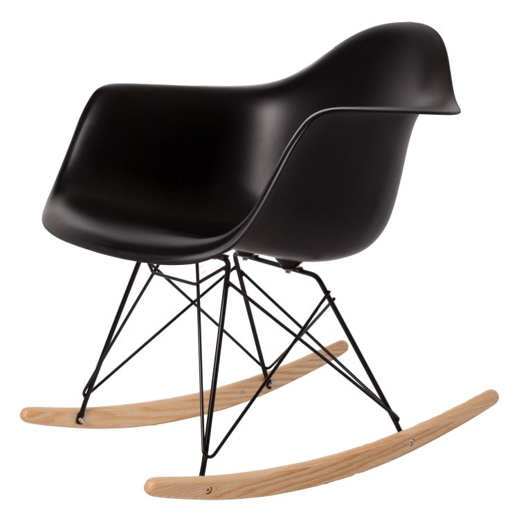 Charles Eames style, Cadeira de balanço RAR moldura preta PP preto