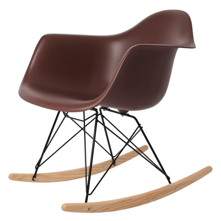 Charles Eames style, Cadeira de balanço RAR moldura preta PP castanho