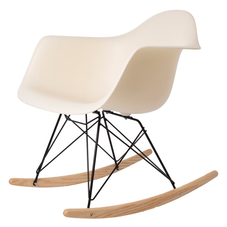 Charles Eames style, Cadeira de balanço RAR moldura preta PP creme