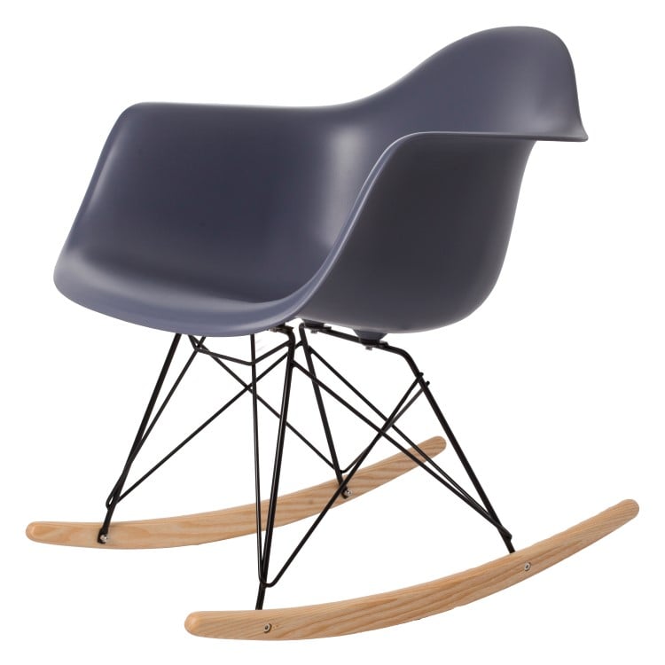 Charles Eames style, Cadeira de balanço RAR moldura preta PP cinza escuro