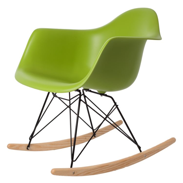 Charles Eames style, Cadeira de balanço RAR moldura preta verde PP