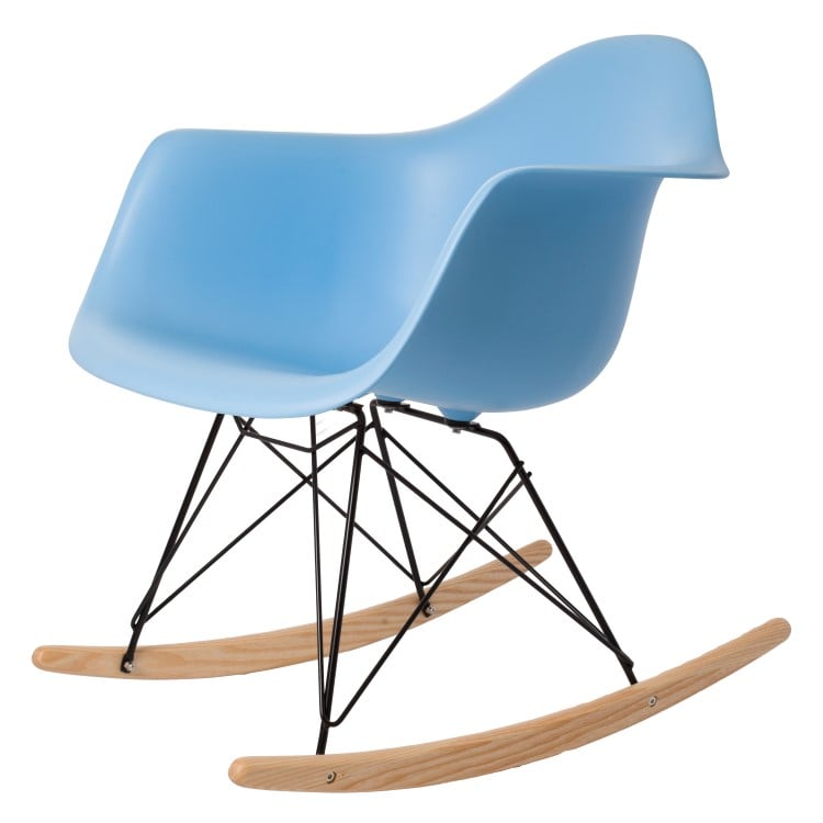 Charles Eames style, Cadeira de balanço RAR moldura preta PP azul claro