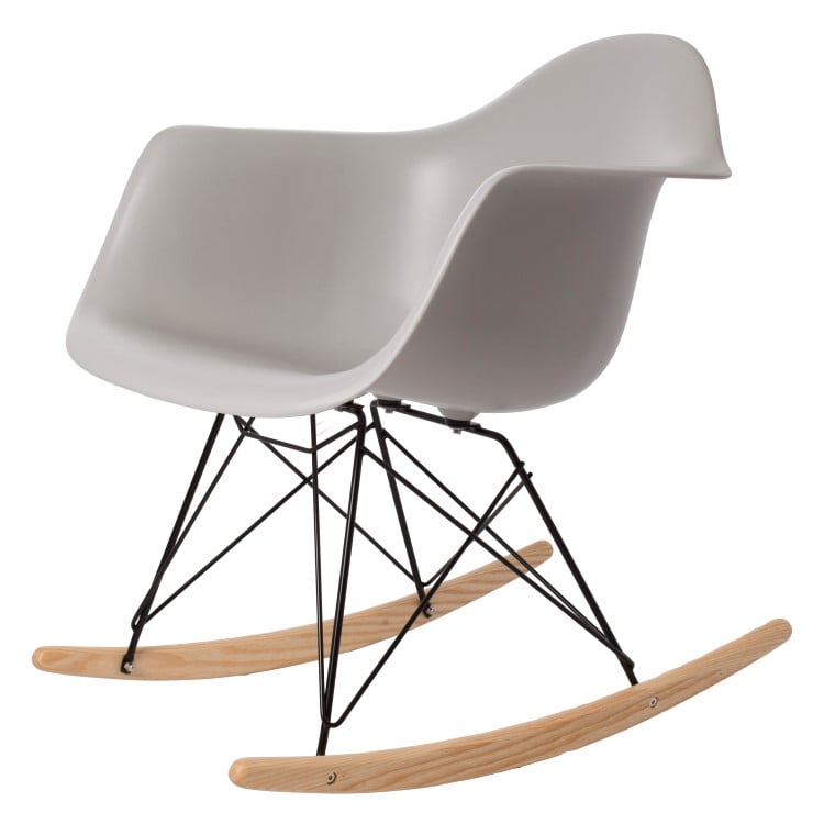 Charles Eames style, Cadeira de balanço RAR moldura preta PP cinza claro