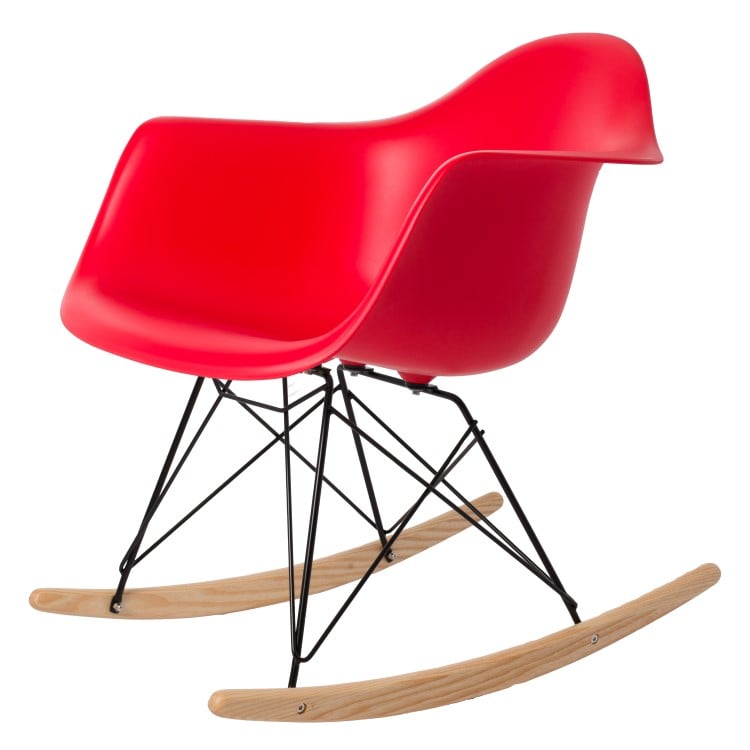 Charles Eames style, Cadeira de balanço RAR moldura preta PP vermelho