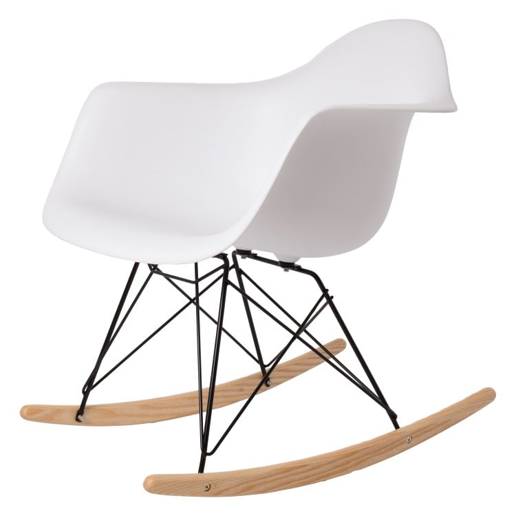 Charles Eames style, Cadeira de balanço RAR moldura preta PP branco