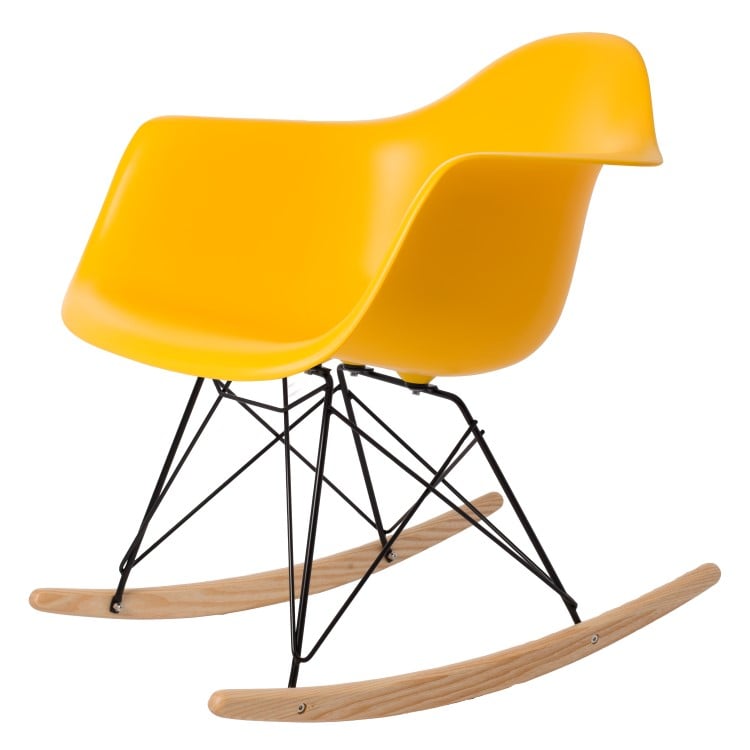 Charles Eames style, Cadeira de balanço RAR moldura preta amarelo PP