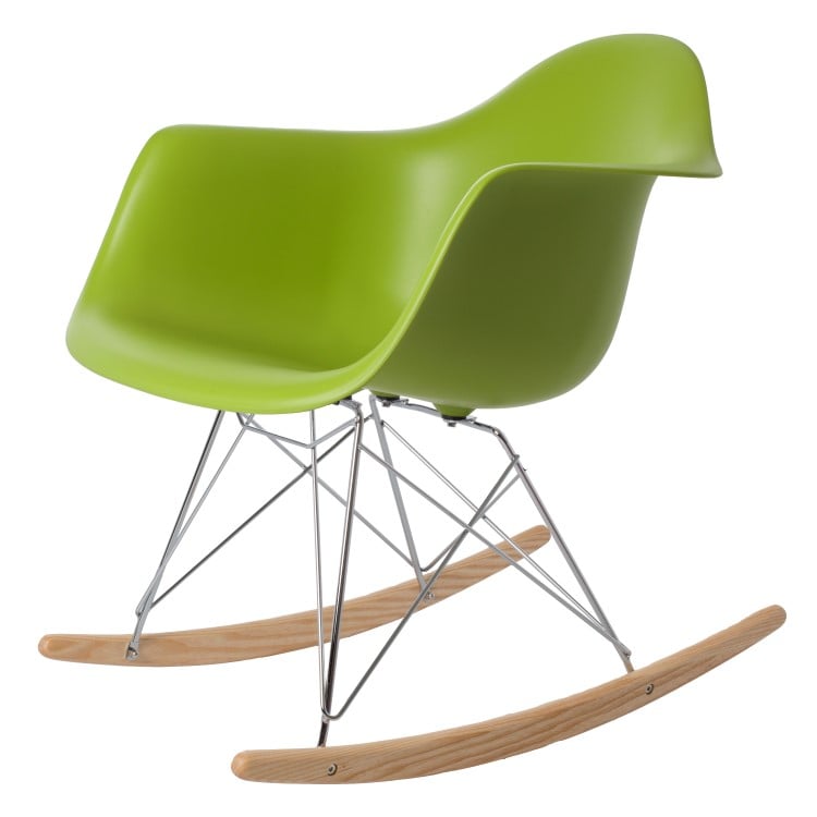 Charles Eames style, Cadeira de balanço RAR Chrome frame verde PP