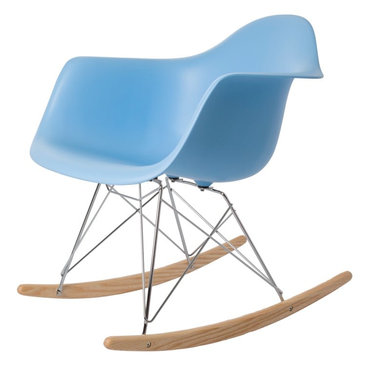 Charles Eames style, Cadeira de balanço RAR Chrome frame PP azul claro