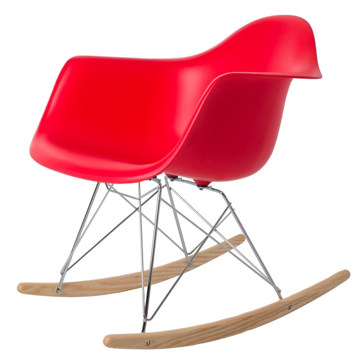 Charles Eames style, Cadeira de balanço RAR Chrome frame PP vermelho