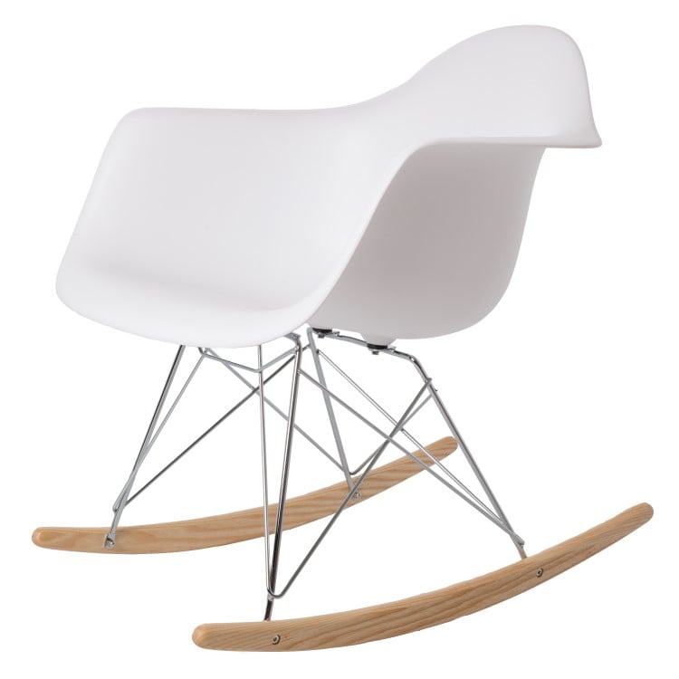 Charles Eames style, Cadeira de balanço RAR Chrome frame PP branco