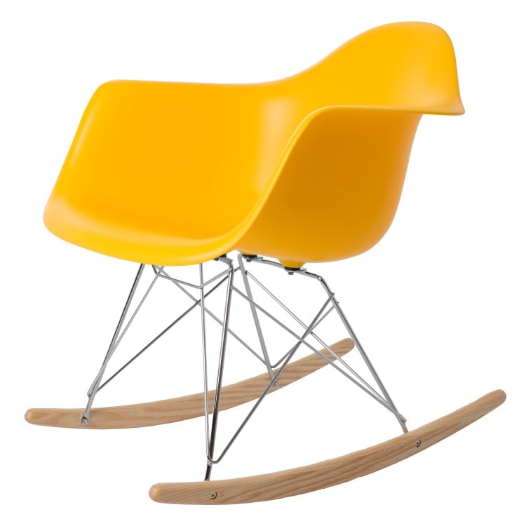 Charles Eames style, Cadeira de balanço RAR Chrome frame amarelo PP