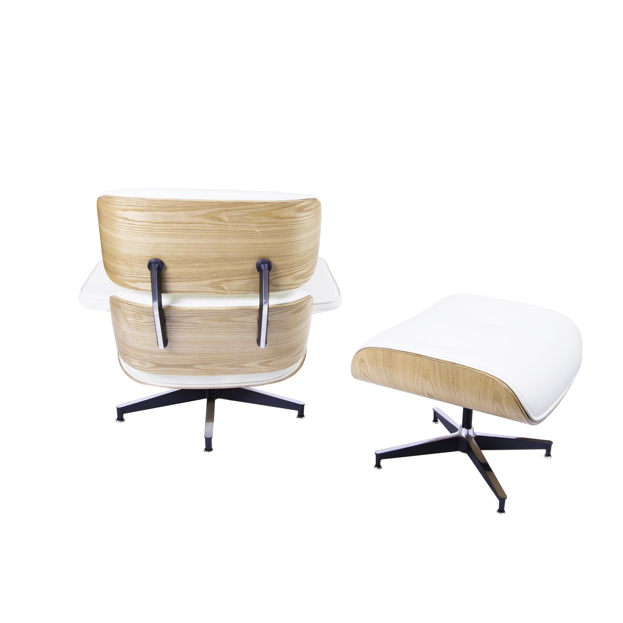 Charles Eames style, Espreguiçadeira com Hocker EA670 creme madeira de freixo Base preta