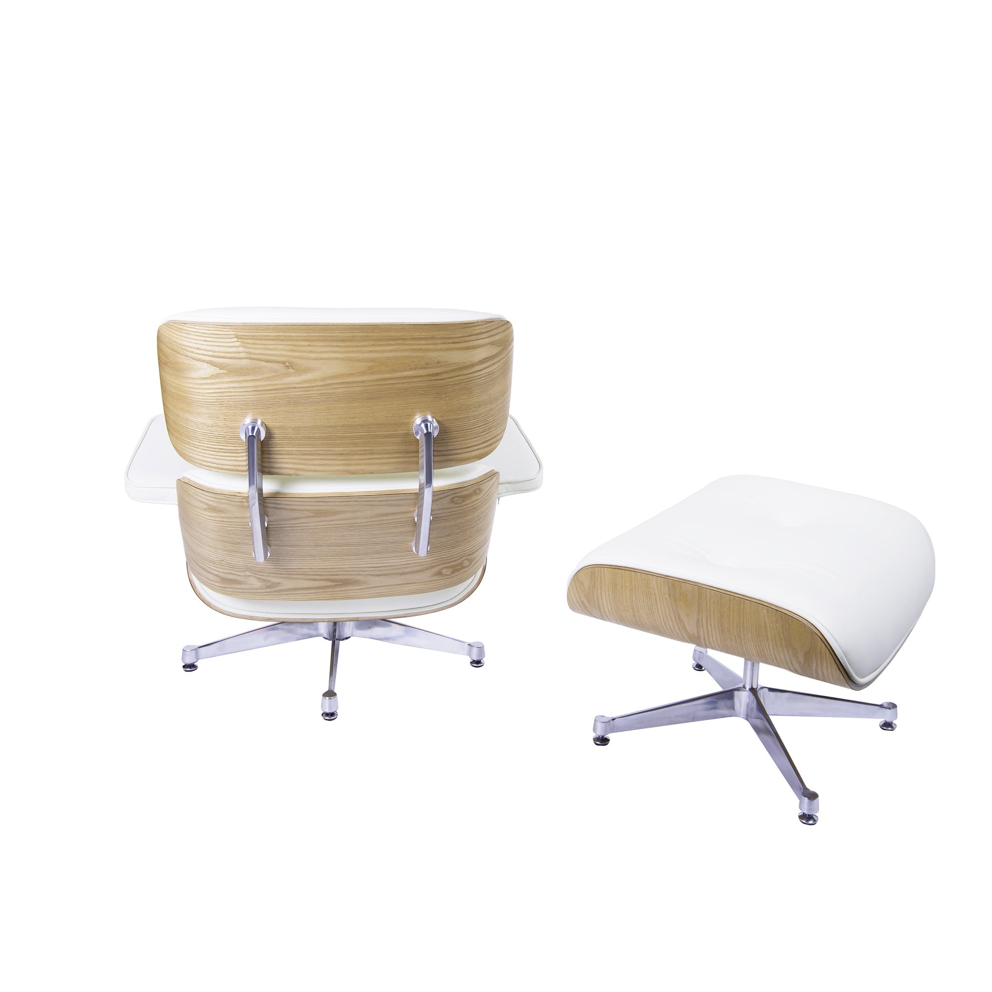 Charles Eames style, Espreguiçadeira com Hocker EA670 creme madeira de freixo base de polido