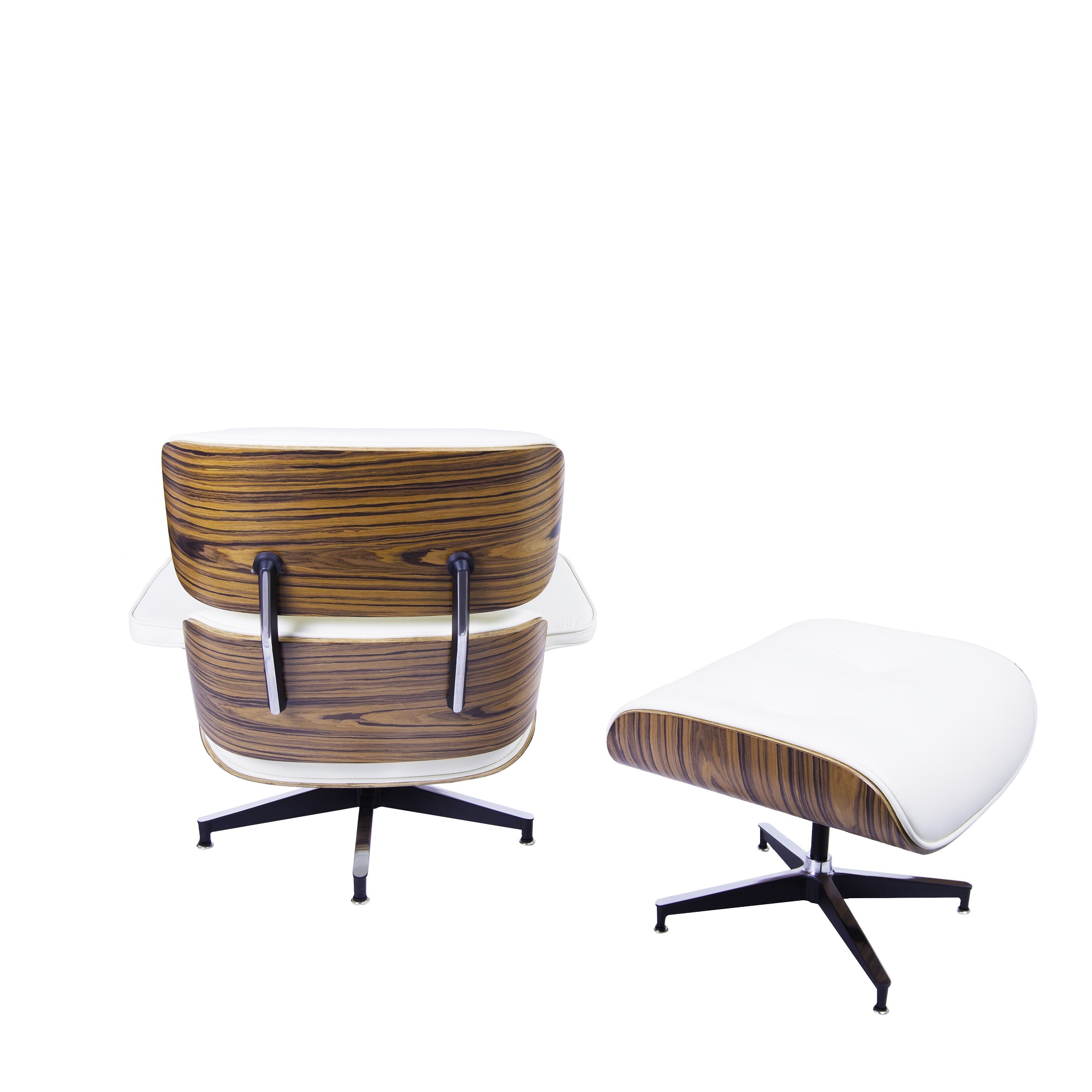 Charles Eames style, Espreguiçadeira com Hocker EA670 XL creme Palysander Base preta