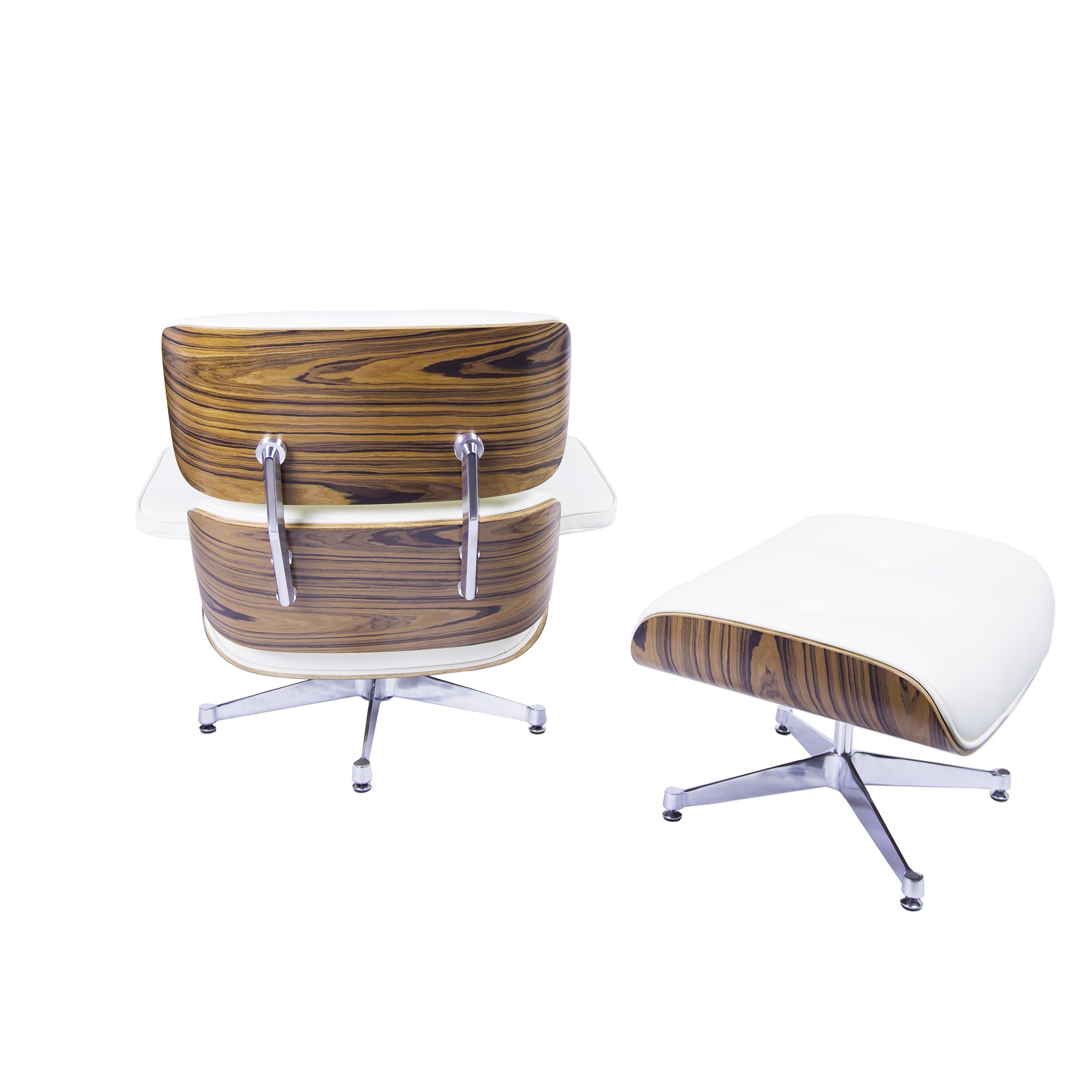 Charles Eames style, Espreguiçadeira com Hocker EA670 XL creme Palysander base de polido