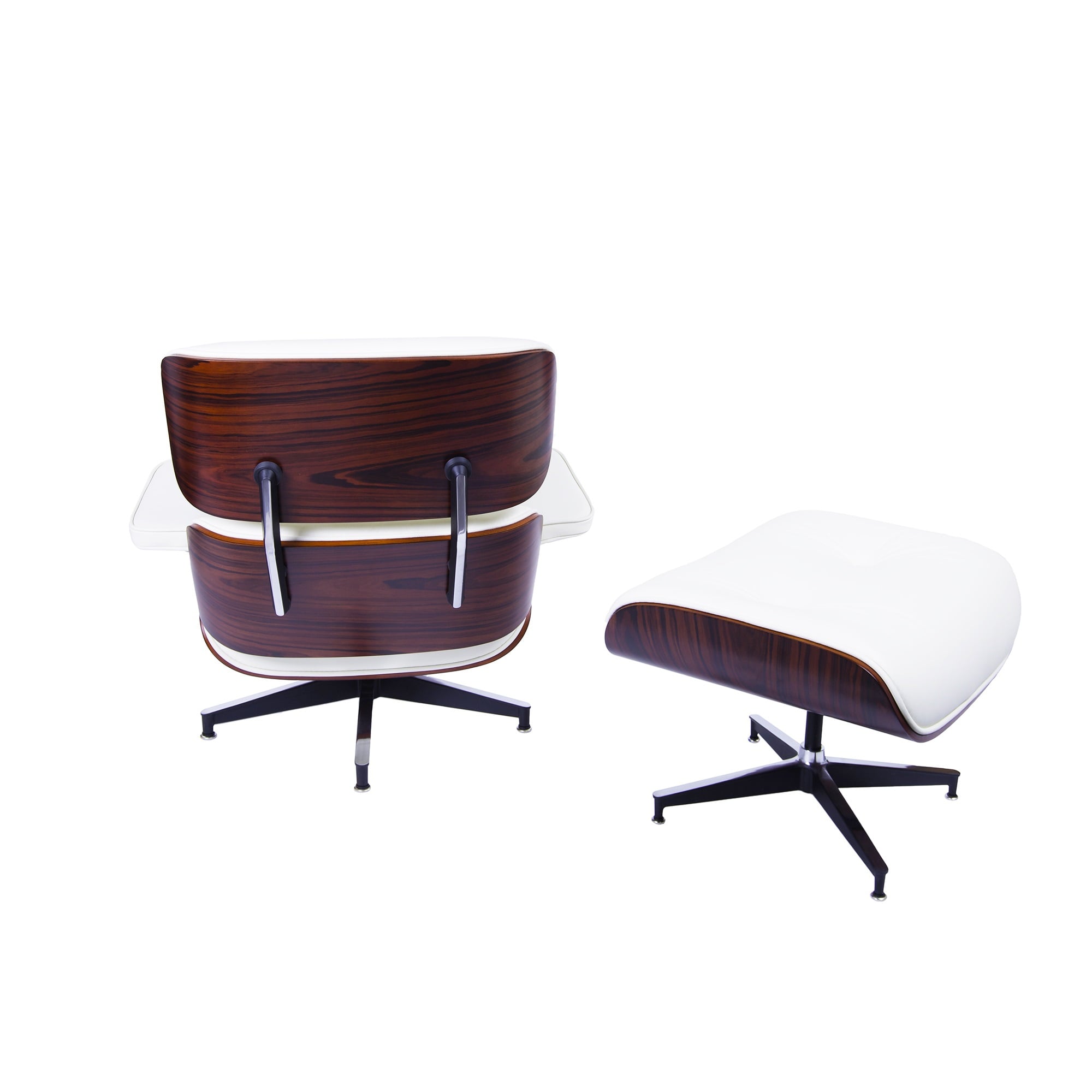 Charles Eames style, Espreguiçadeira com Hocker EA670 creme Madeira de rosas Base preta