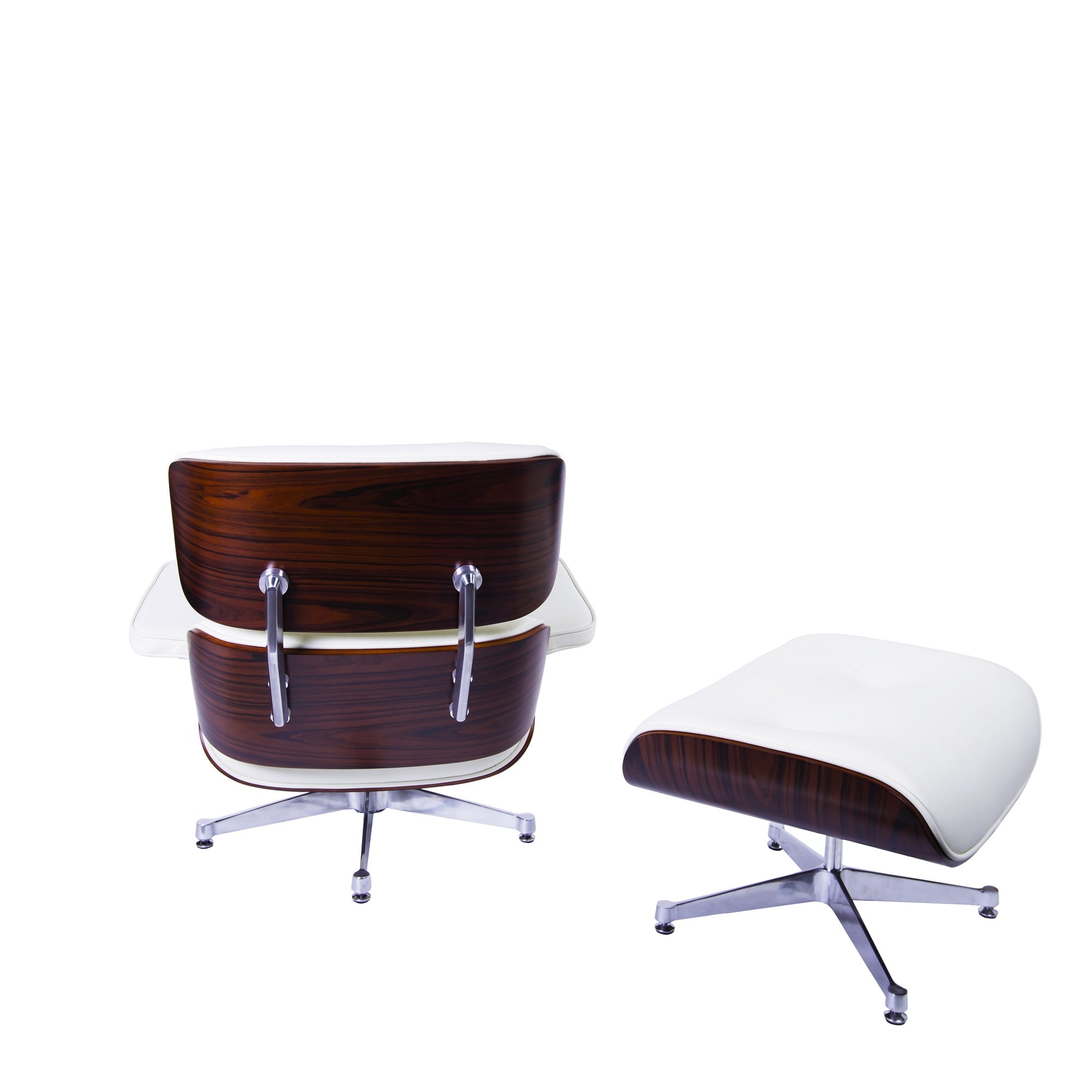 Charles Eames style, Espreguiçadeira com Hocker EA670 XL creme Madeira de rosas base de polido