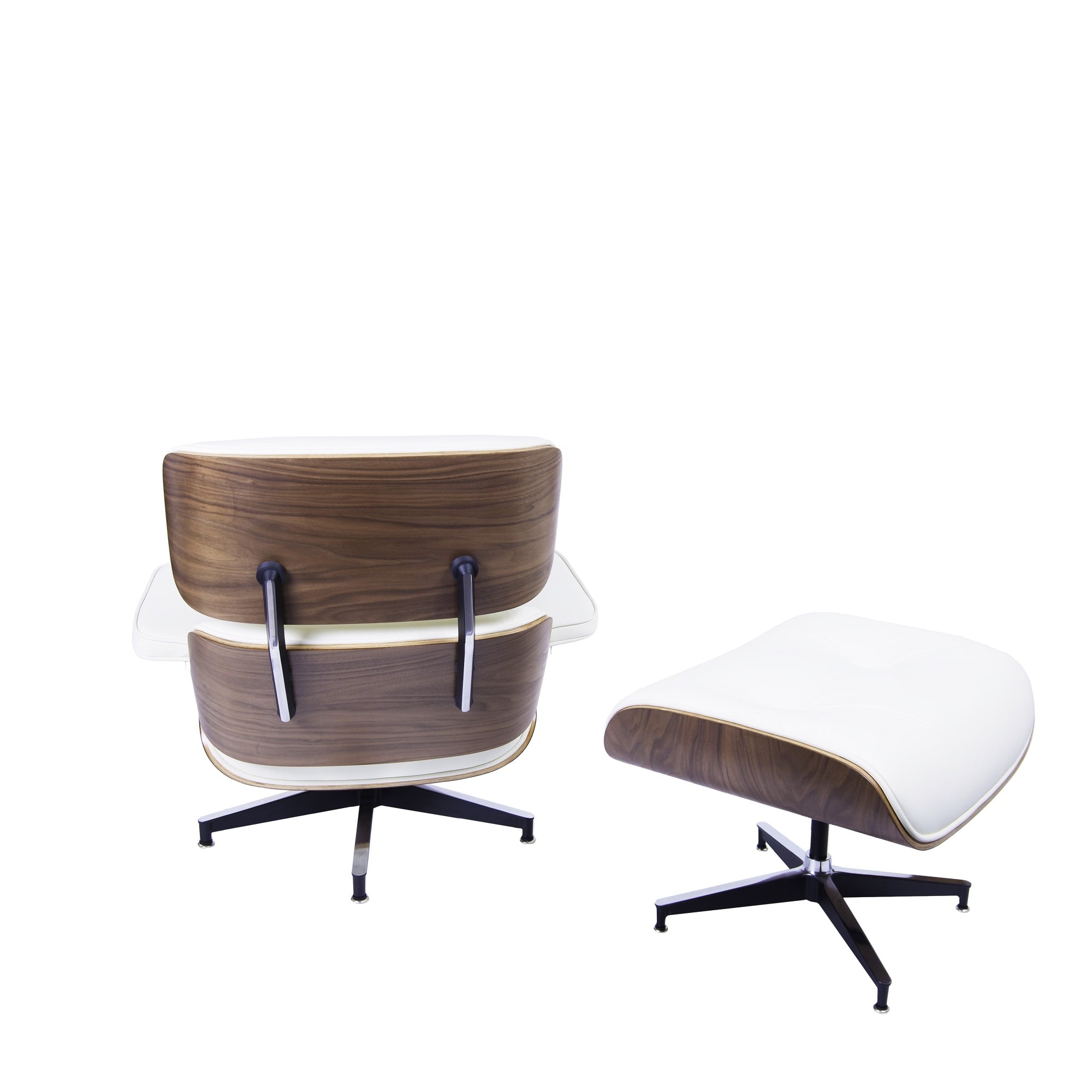 Charles Eames style, Espreguiçadeira com Hocker EA670 creme Noz Base preta