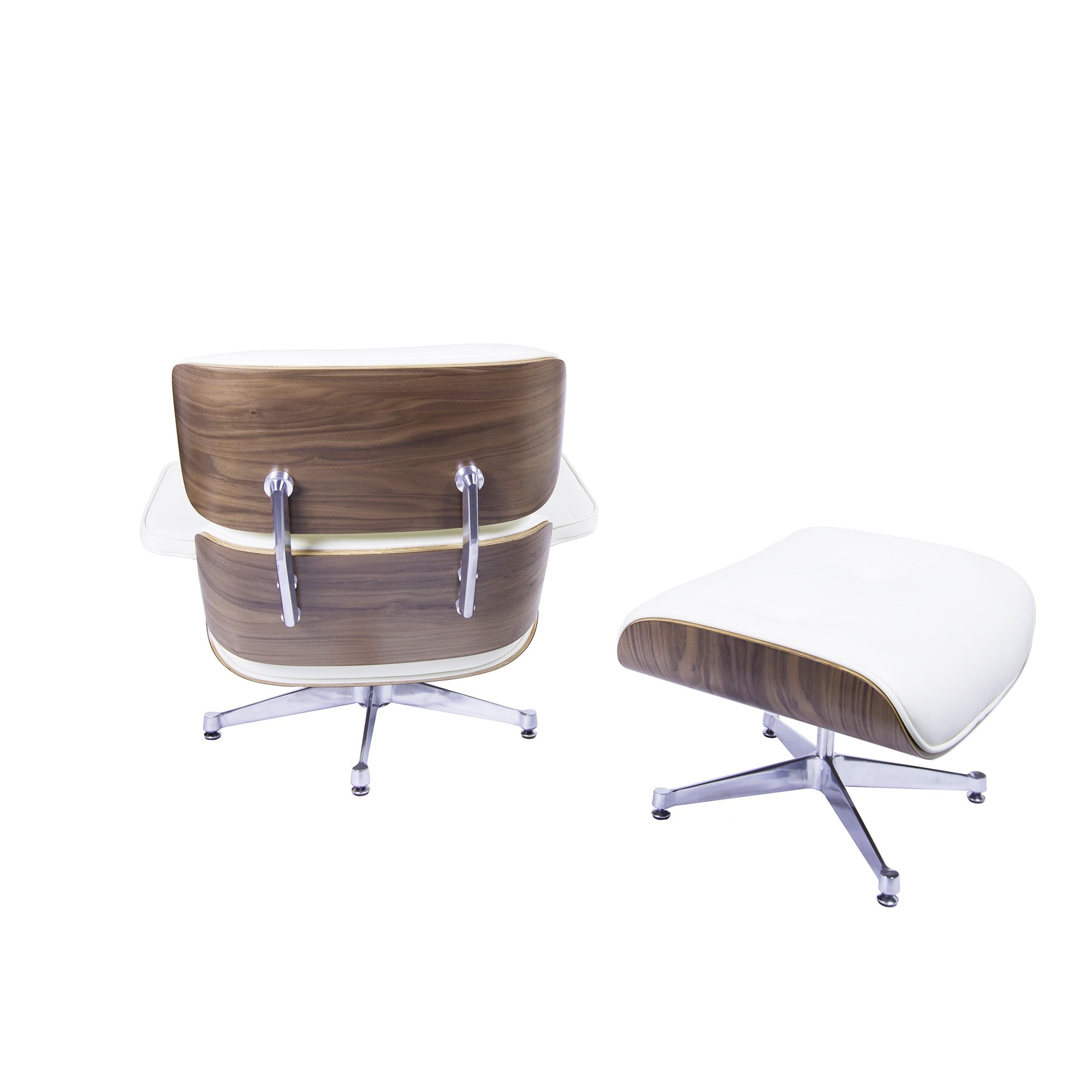 Charles Eames style, Espreguiçadeira com Hocker EA670 creme Noz base de polido