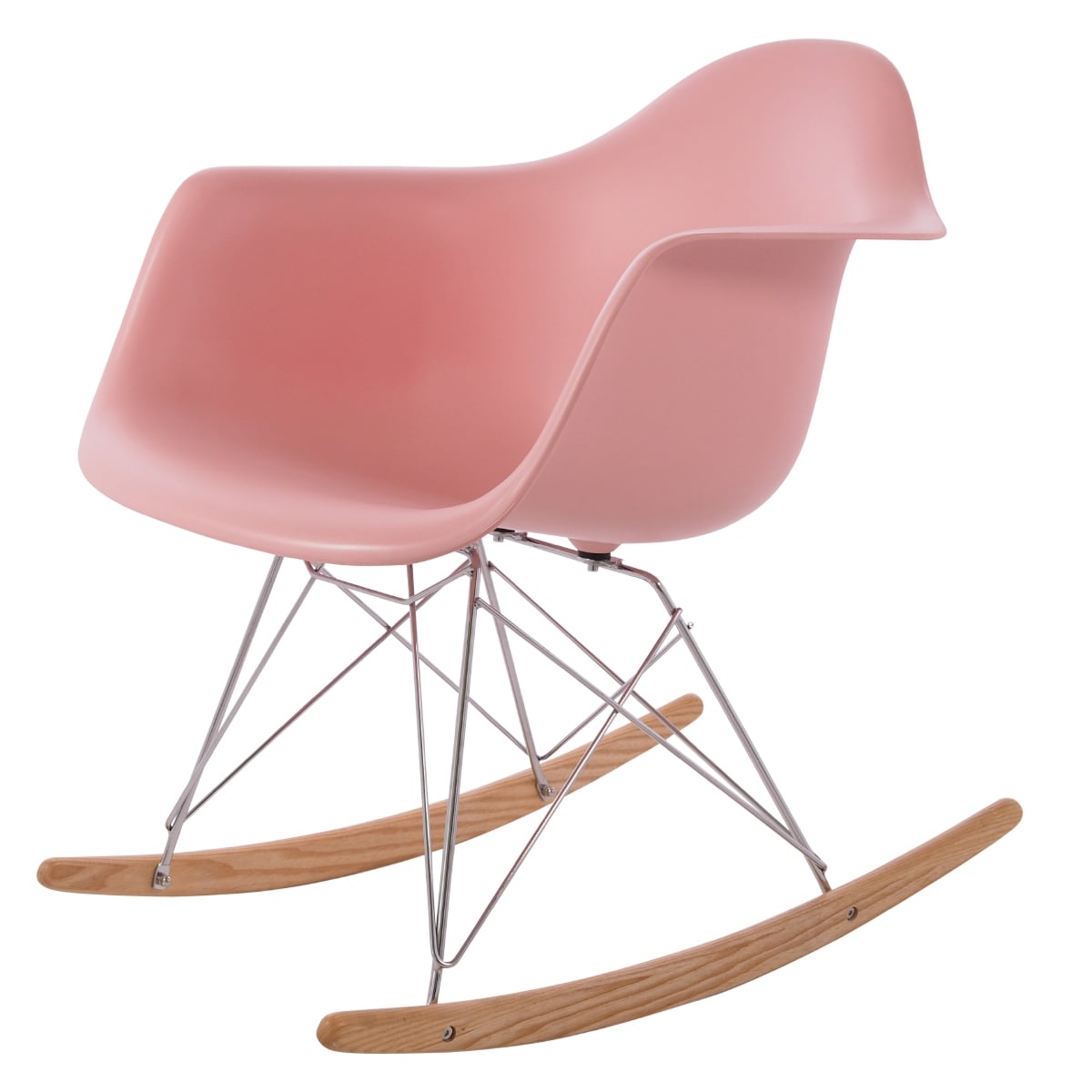 Charles Eames style, Cadeira de balanço RAR Chrome frame PP baby rosa