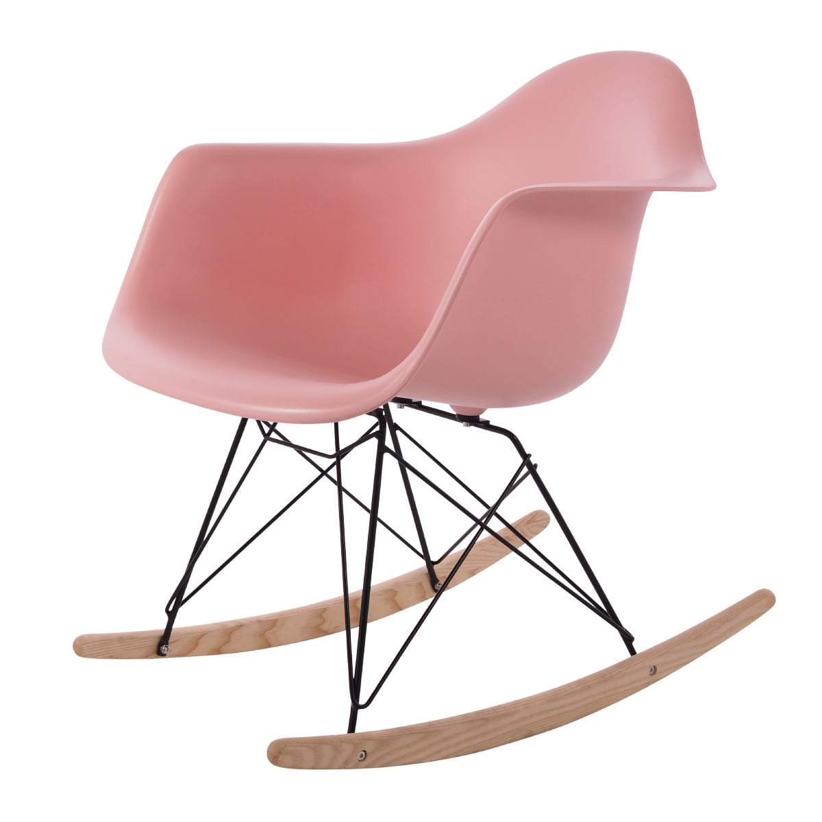 Charles Eames style, Cadeira de balanço RAR moldura preta PP baby rosa