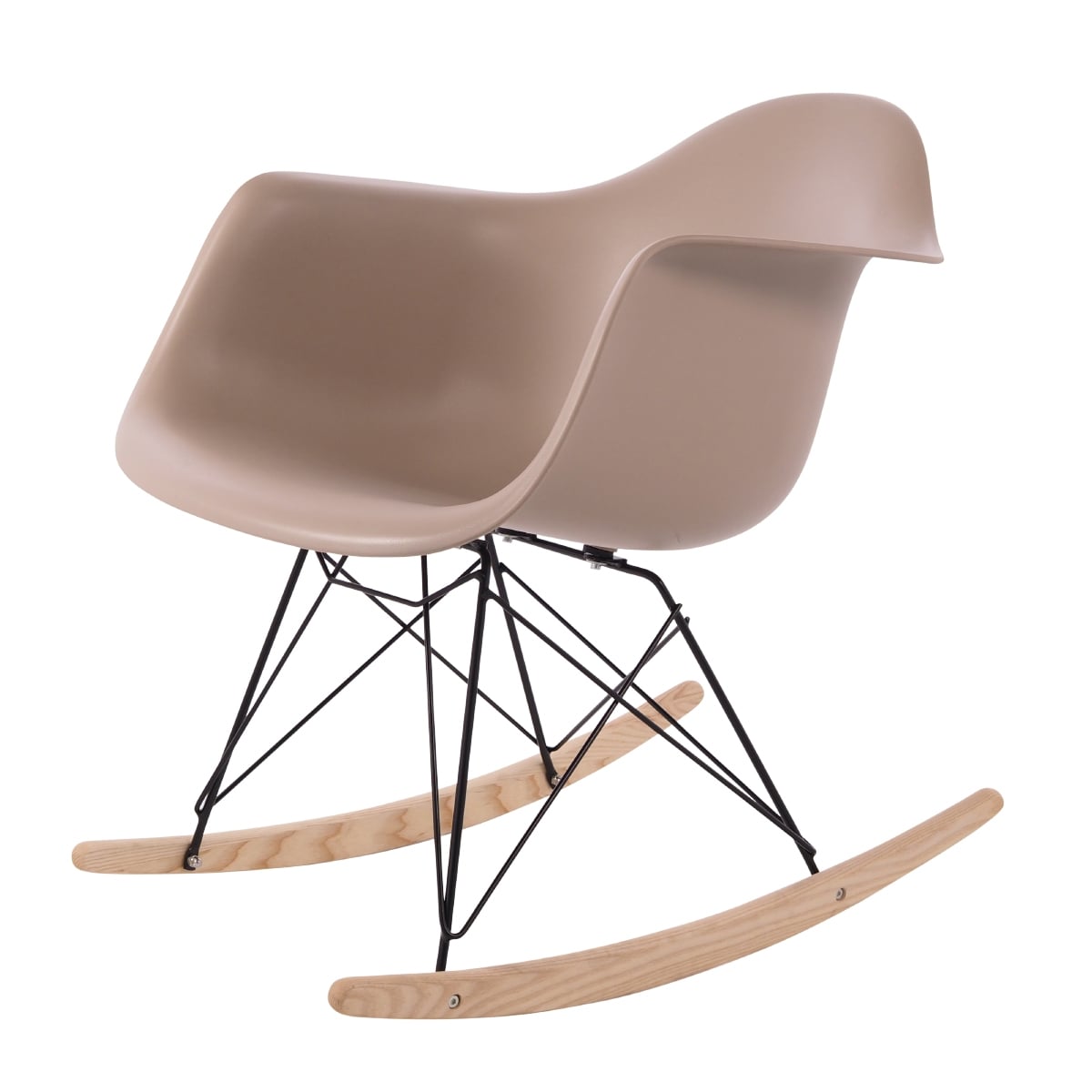 Charles Eames style, Cadeira de balanço RAR moldura preta PP luz choco