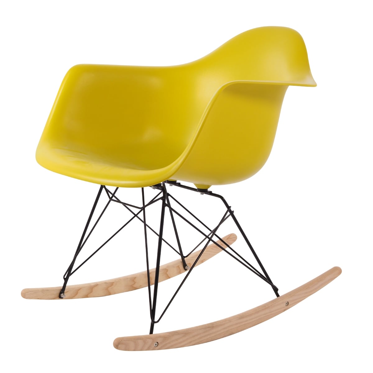 Charles Eames style, Cadeira de balanço RAR moldura preta PP mostarda