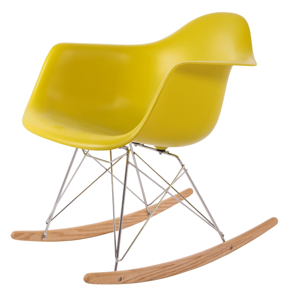 Charles Eames style, Cadeira de balanço RAR Chrome frame PP mostarda