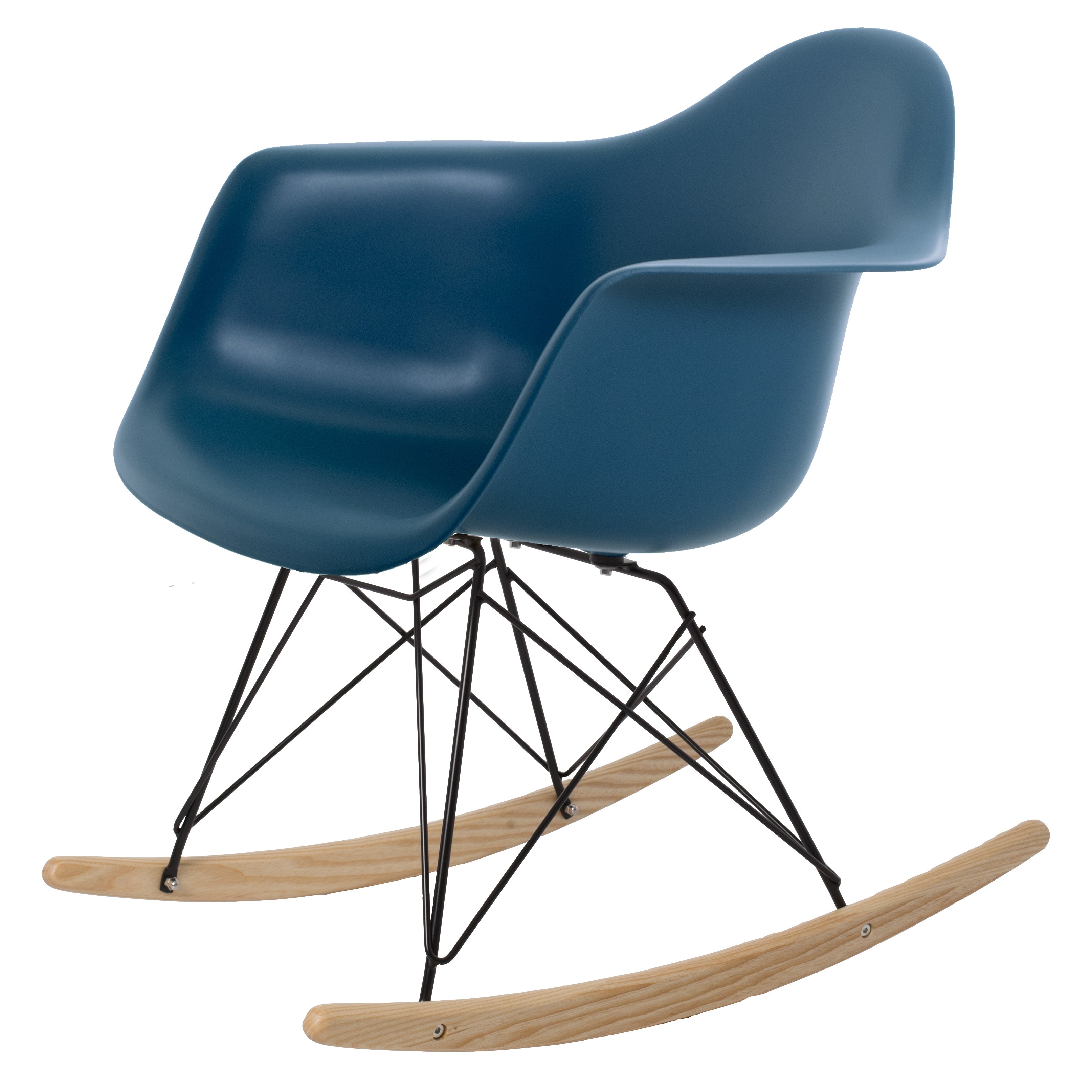 Charles Eames style, Cadeira de balanço RAR moldura preta PP oceano azul