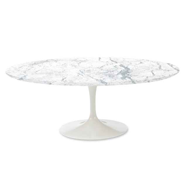 Eero Saarinen style, Mesa de jantar Tulip tabela Oval Tampo Mármore Branco Base Branco