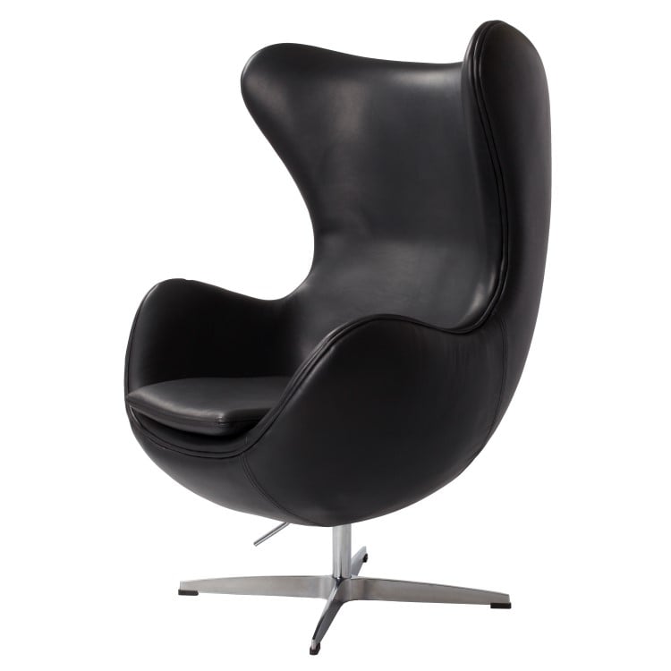 Arne Jacobsen style, Espreguiçadeira Egg assento Couro preto escuro