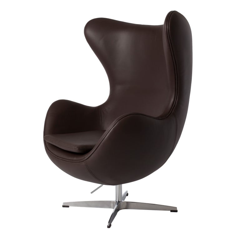 Arne Jacobsen style, Espreguiçadeira Egg assento Couro marrom escuro