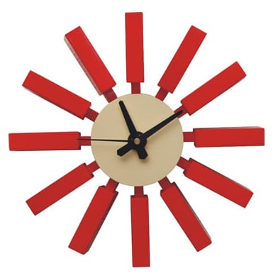 George Nelson style, Relógio de parede Block clock vermelho
