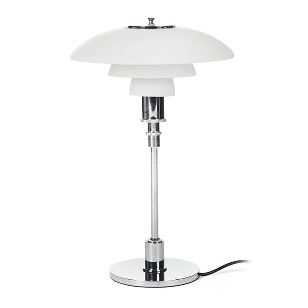 Poul Henningsen style, Lâmpada de mesa DPH 3/2 pequeno branco de vidro Chrome