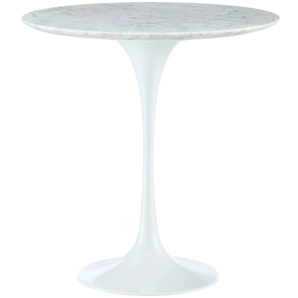 Eero Saarinen style, Mesa lateral Tulip tabela 50 centímetros Tampo Mármore Branco Base Branco